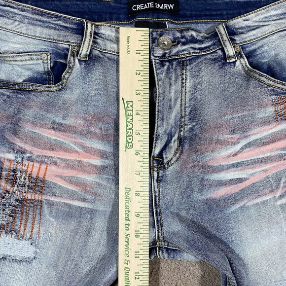 Create 2MRW Distressed Patchwork Skinny Jeans Men’s 36x34 Light Wash - Picture 10 of 12